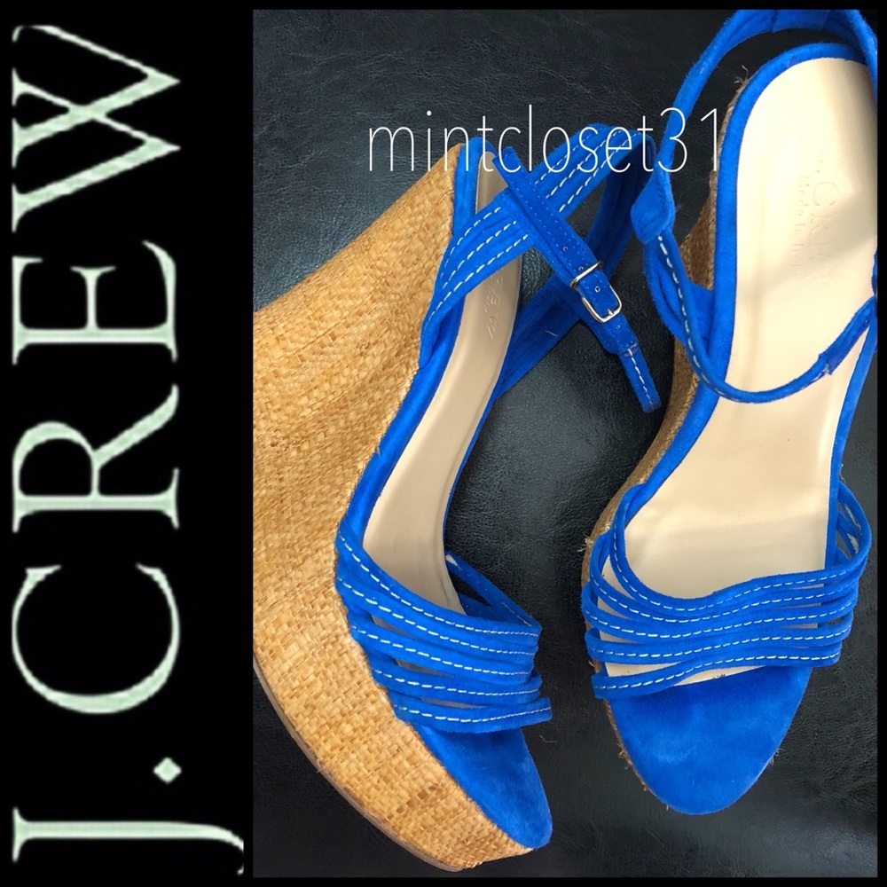 J. Crew Blue Wedge Sandals